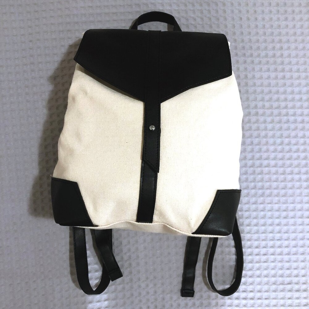 Deux Lux Black PU Leather White Canvas Backpack